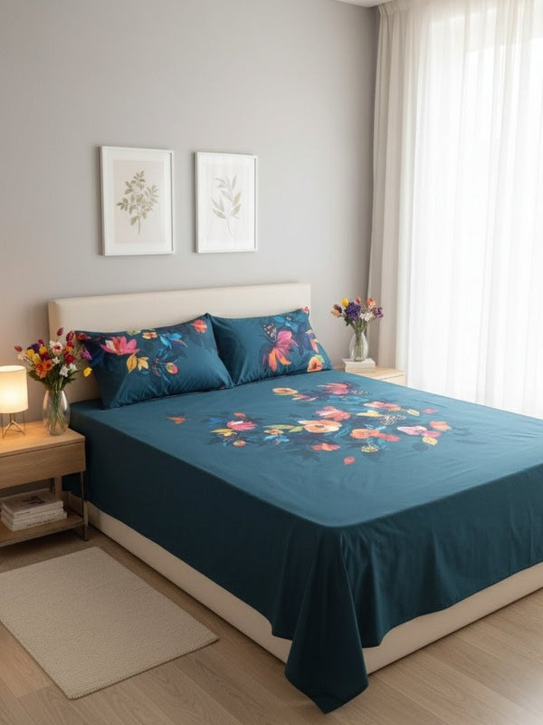 Blue Flower Print - bedsheet