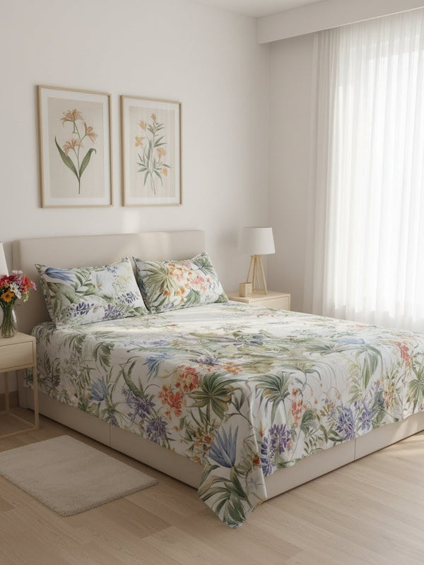 White Flower Print - bedsheet