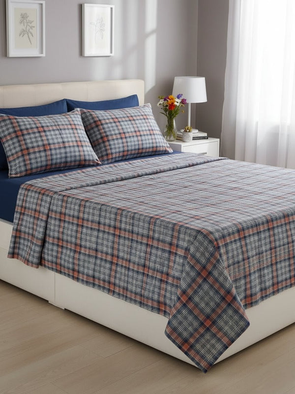 Orange-Blue Check print - bedsheet