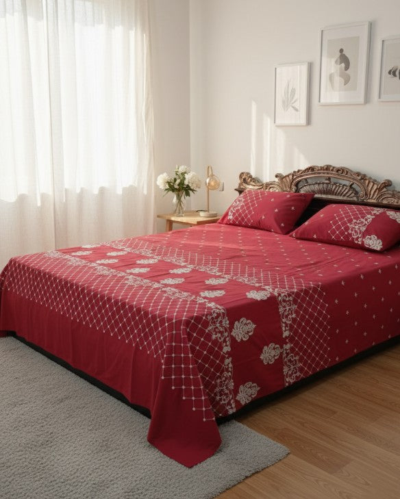 Maroon Gold Embroidery - Bedsheet