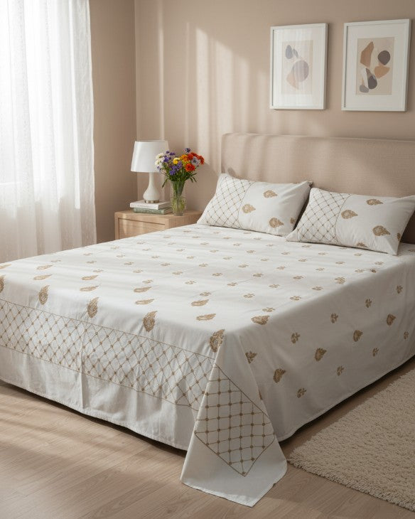 White Gold Embroidery - Bedsheet