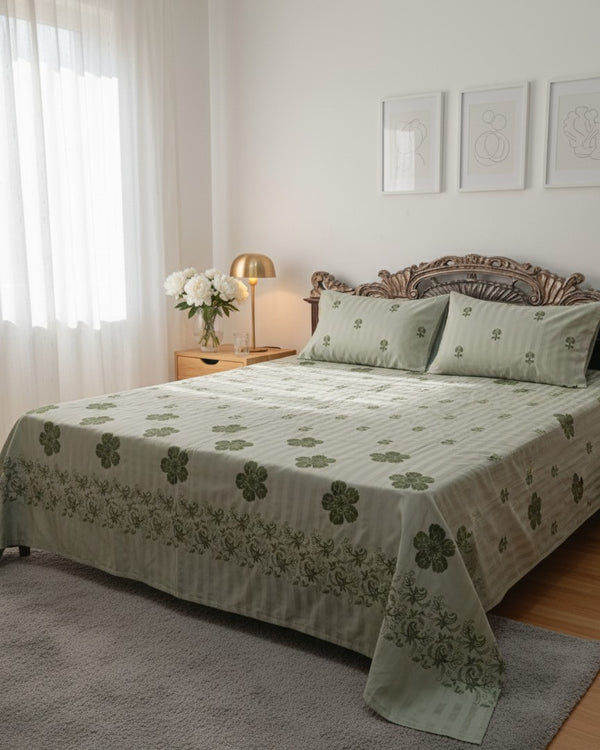 Satin Stripe Flower Embroidery - Bedsheet