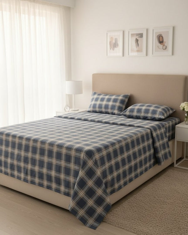 Navy Grid - Bedsheet