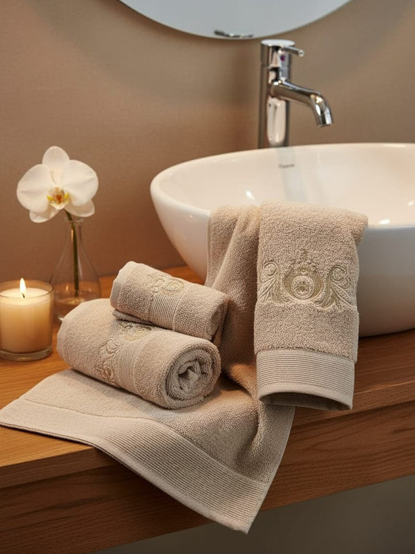 Luxury Beige Embroidery - Towel